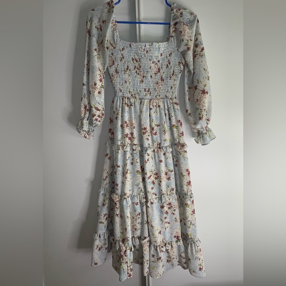 Light blue floral long sleeve dress
